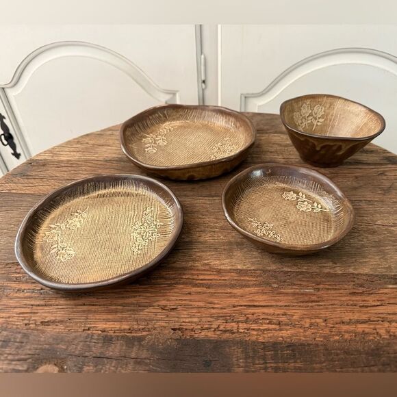 Handcrafted Brown Pottery Set 4 Piece Set - Picture 2 of 10